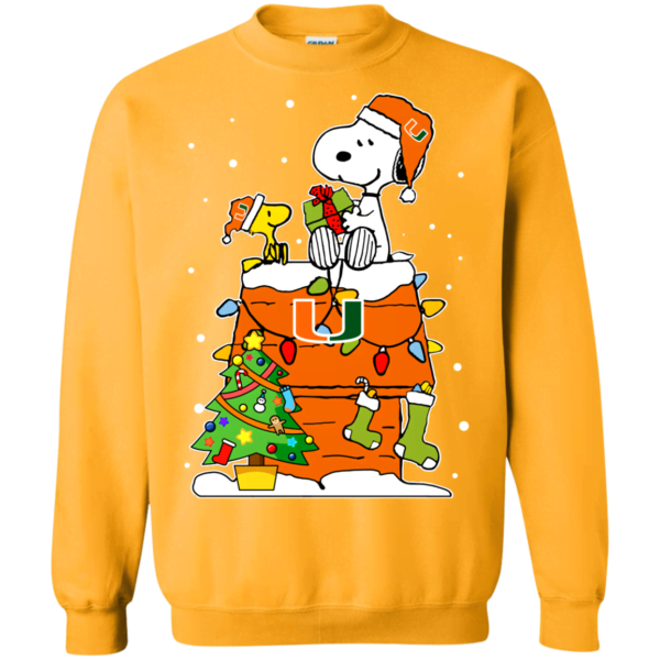 Miami ( FL ) Hurricanes Ugly Christmas Sweaters Snoopy Woodstock Sweatshirt Apparel