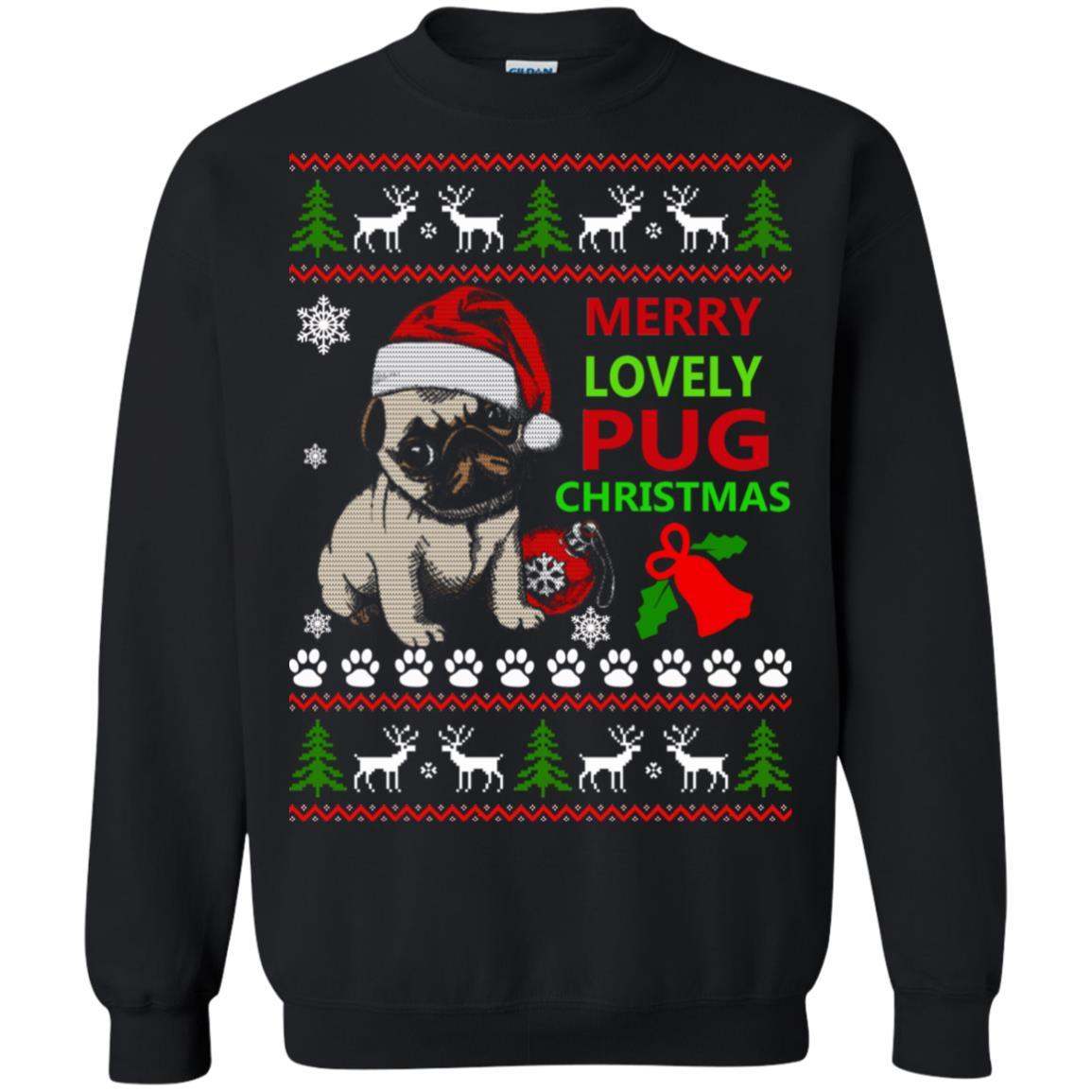 Merry Lovely Pug Christmas Ugly Sweater Apparel Merry Lovely Pug Christmas Ugly Sweater Apparel