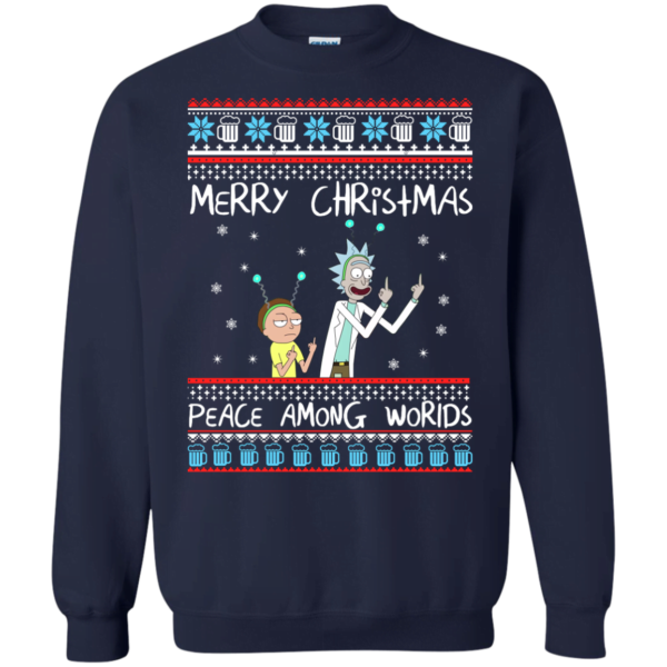 Rick and Morty Merry Christmas Peace Among Worlds Sweater Apparel