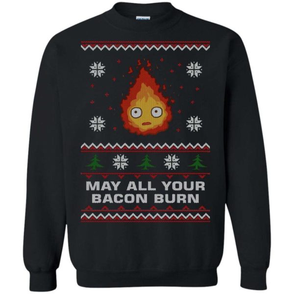 Studio Ghibli Calcifer May All Your Bacon Burn How’s Moving Castle Ugly Christmas Sweater Apparel