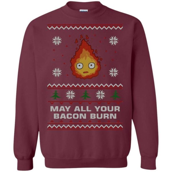 Studio Ghibli Calcifer May All Your Bacon Burn How’s Moving Castle Ugly Christmas Sweater Apparel