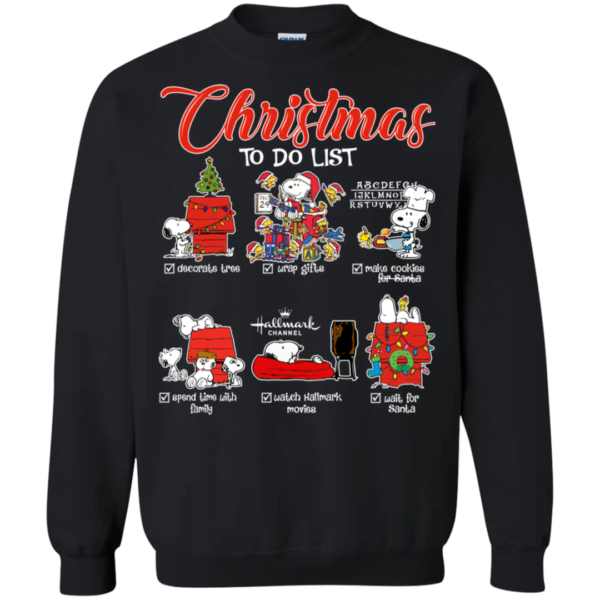 Snoopy Christmas To Do List Hallmark Funny Xmas Sweatshirt Apparel