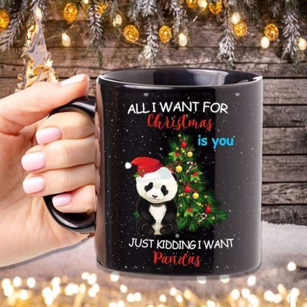 all i wnat for christmas is you just kidding i want panda christmas mug Apparel