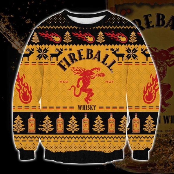 Fireball Whisky 3D Printed Christmas Sweater Apparel