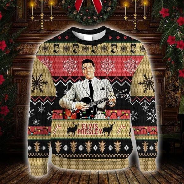 Elvis Presley 3D Christmas Knitting Pattern Christmas Sweatshirt Apparel