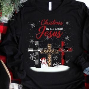 Christmas is all about jesus jesus cross chequered leopard sweatshirt Apparel