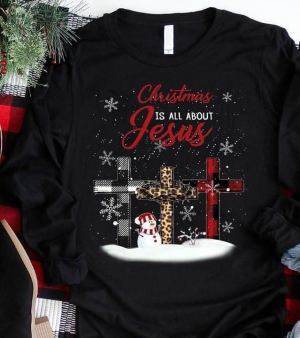 Christmas is all about jesus jesus cross chequered leopard sweatshirt Apparel