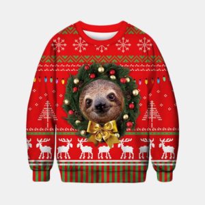 3D Print Sloth Christmas Wreath Sweatshirt Apparel