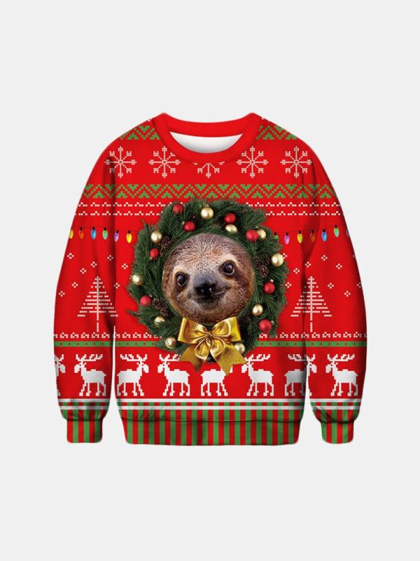3D Print Sloth Christmas Wreath Sweatshirt Apparel