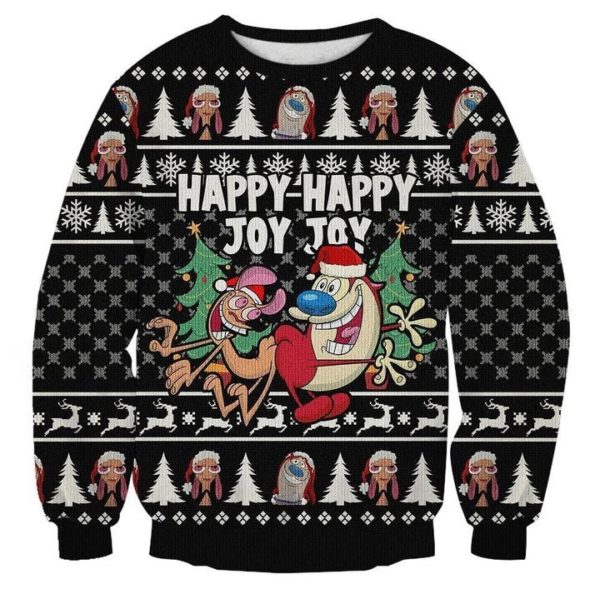 Ren And Stimpy 3D Print Christmas Sweatshirt Apparel