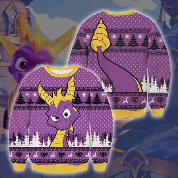 Spyro Knitting Pattern 3D Print Christmas Sweatshirt Apparel