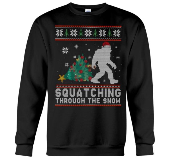 Big Foot Santa Squatching Through The Snow Christmas Sweatshirt Apparel