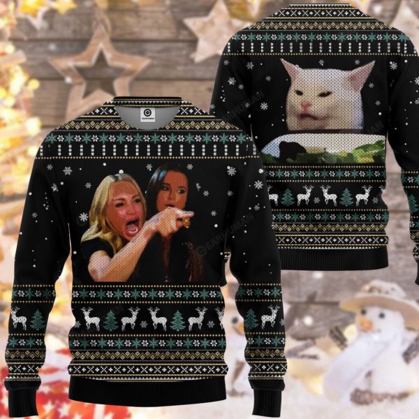 Woman Yelling At Cat 3D All Over Print Christmas Sweatshirt Apparel