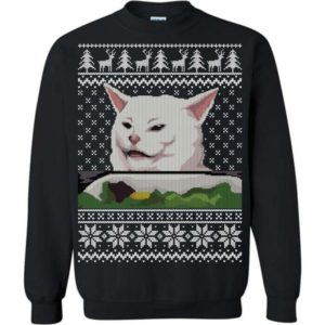 Confused Cat at Dinner Ugly Christmas Sweater Apparel