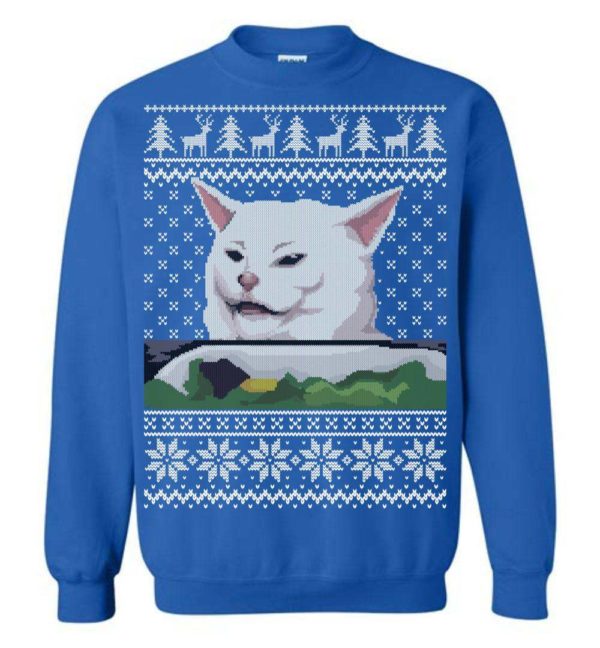 Confused Cat at Dinner Ugly Christmas Sweater Apparel