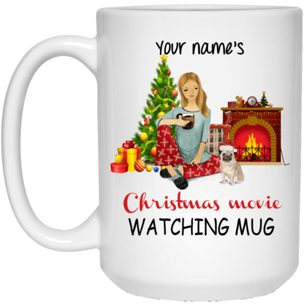 Personalized Christmas Movie Watching Mug – Custom Name & Dogs Apparel