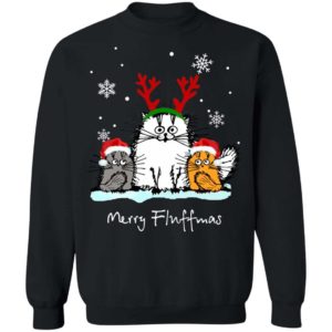 3 Cats Merry Fluffmas Christmas Sweatshirt Apparel