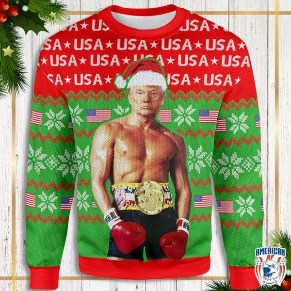 Trump Boxing Santa USA 3D All Over Print Christmas Sweatshirt Apparel