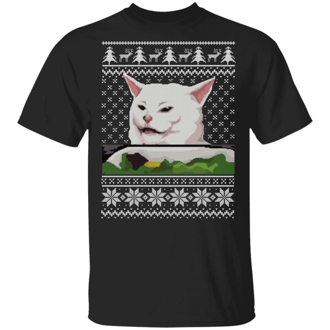Confused Cat at Dinner Christmas Sweatshirt Apparel Confused Cat at Dinner Christmas Sweatshirt Apparel