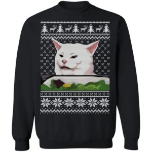 Confused Cat at Dinner Christmas Sweatshirt Apparel