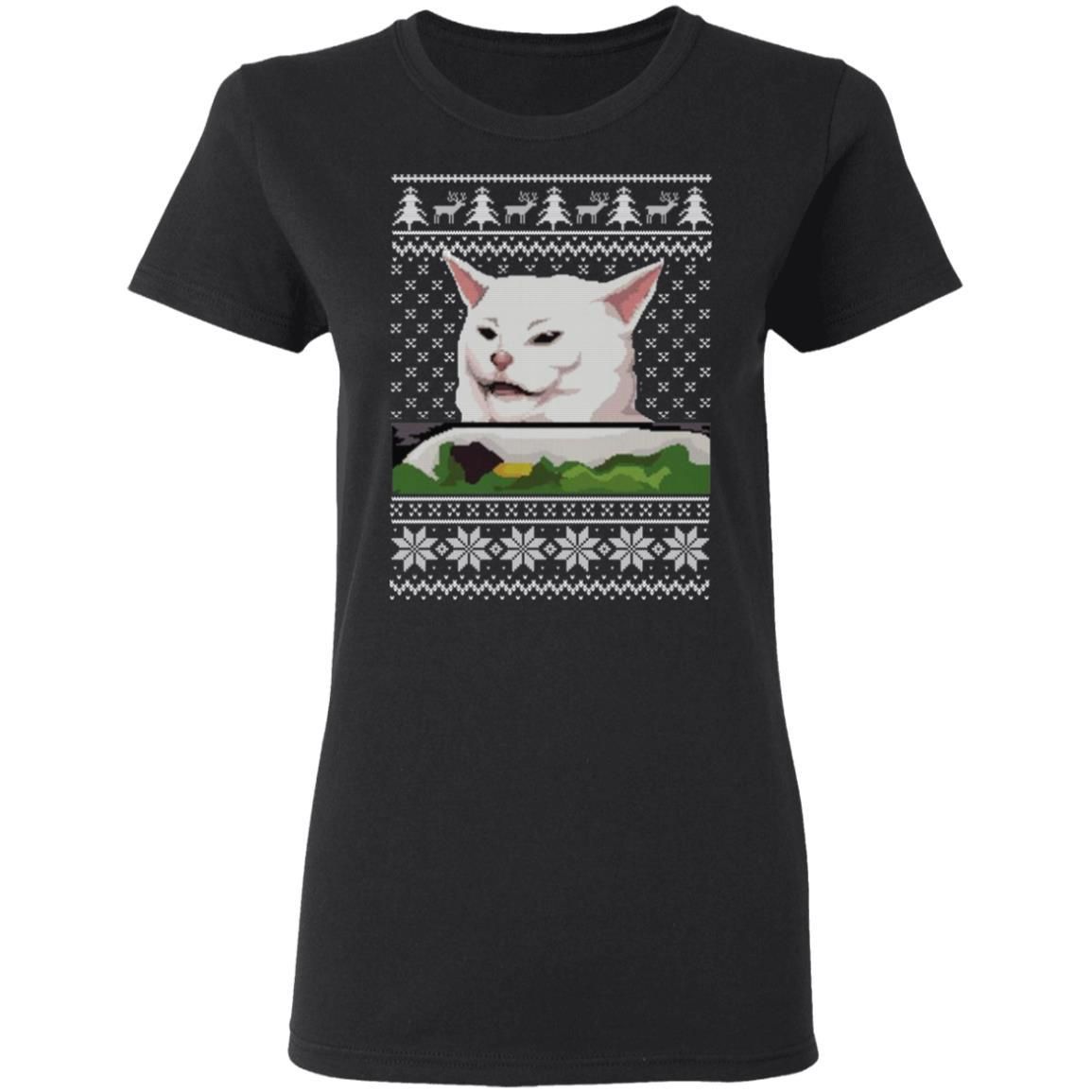 Confused Cat at Dinner Christmas Sweatshirt Apparel Confused Cat at Dinner Christmas Sweatshirt Apparel