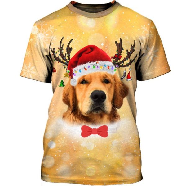 Golden Retriever Reindeer Christmas 3D Shirt Apparel