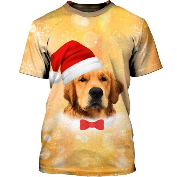 Golden Retriever Wearing A Santa Hat 3D Shirt Apparel