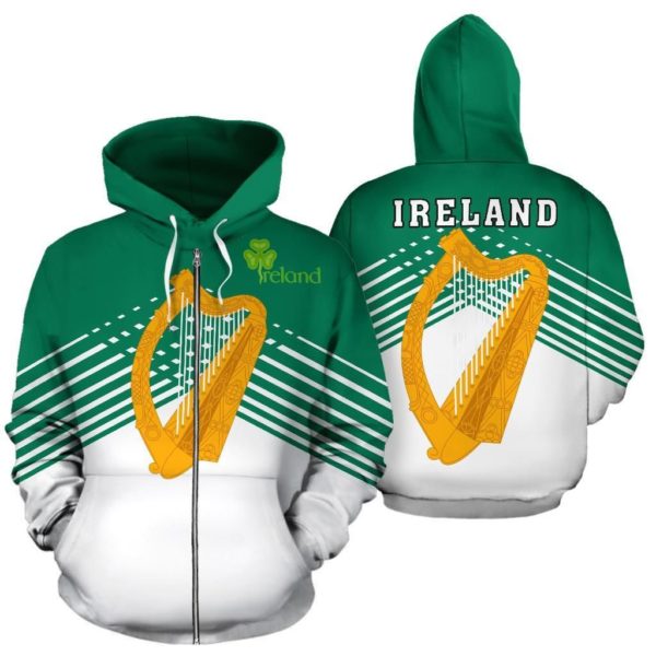 St. Patrick's Day Ireland Celtic Harp 3D Zip Hoodie All Over Print Apparel