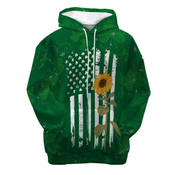 Irish Holiday Irish Leaf USA Flag and Sunflower 3D Hoodie Apparel