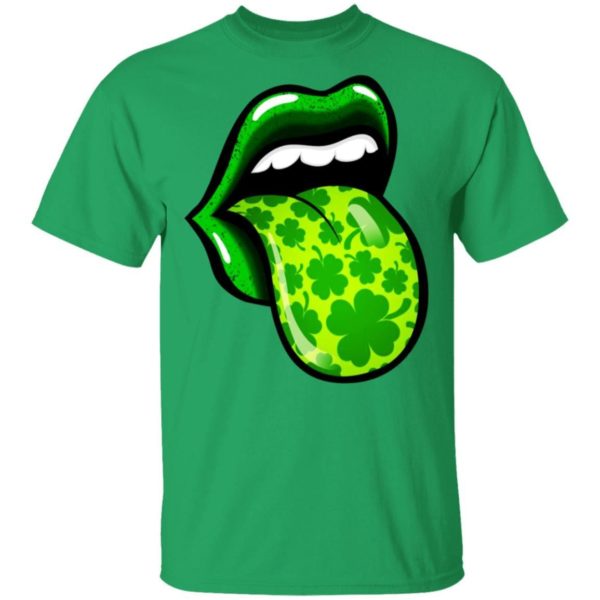 Women Lips St Patrick’s Day Shamrocks Four Leaf Shirt Apparel