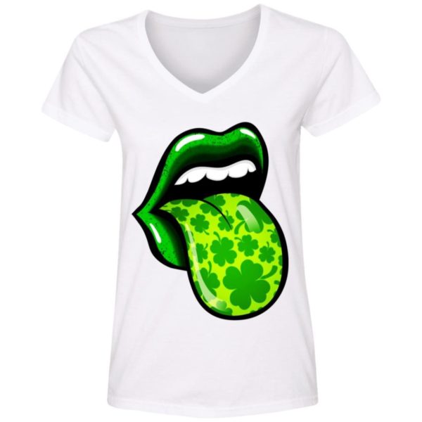 Women Lips St Patrick’s Day Shamrocks Four Leaf Shirt Apparel