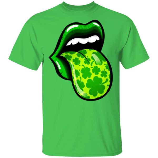 Women Lips St Patrick’s Day Shamrocks Four Leaf Shirt Apparel