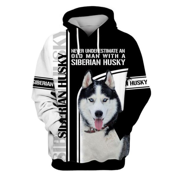 Love Siberian Husky Never Underestimate An Old Man With A Siberian Husky 3D All Over Print Shirt Apparel