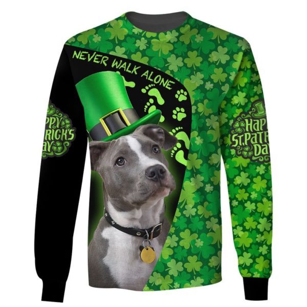Love Pitbull Never Walk Alone Irish Leaf 3D All Over Print Shirt Apparel