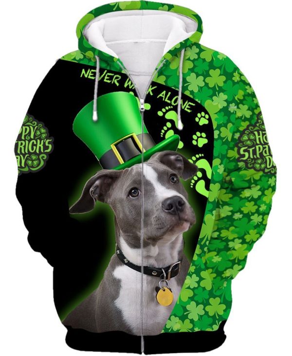 Love Pitbull Never Walk Alone Irish Leaf 3D All Over Print Shirt Apparel