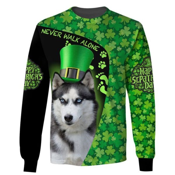 Love Husky Never Walk Alone Irish Leaf 3D All Over Print Shirt Apparel