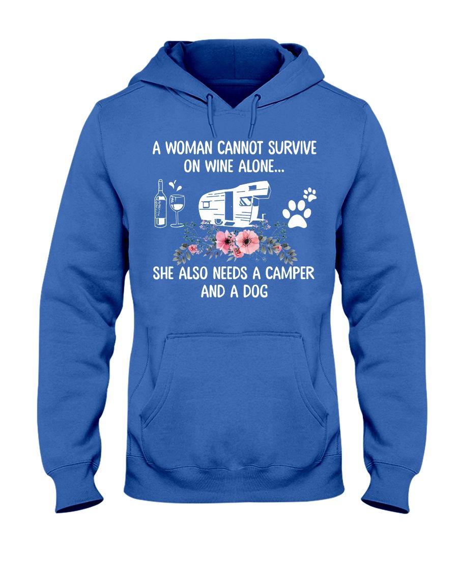 A Woman Cannot Survive On Wine Alone She Also Needs A Camper And A Dog Shirt Apparel A Woman Cannot Survive On Wine Alone She Also Needs A Camper And A Dog Shirt Apparel