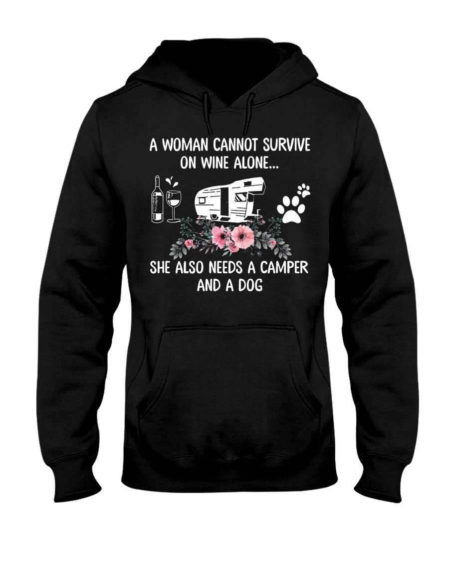 A Woman Cannot Survive On Wine Alone She Also Needs A Camper And A Dog Shirt Apparel A Woman Cannot Survive On Wine Alone She Also Needs A Camper And A Dog Shirt Apparel
