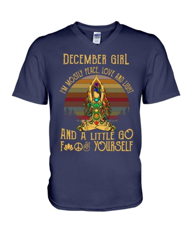 December Girl I'm Mostly Peace Love And Light Buddha Yoga Shirt. Apparel