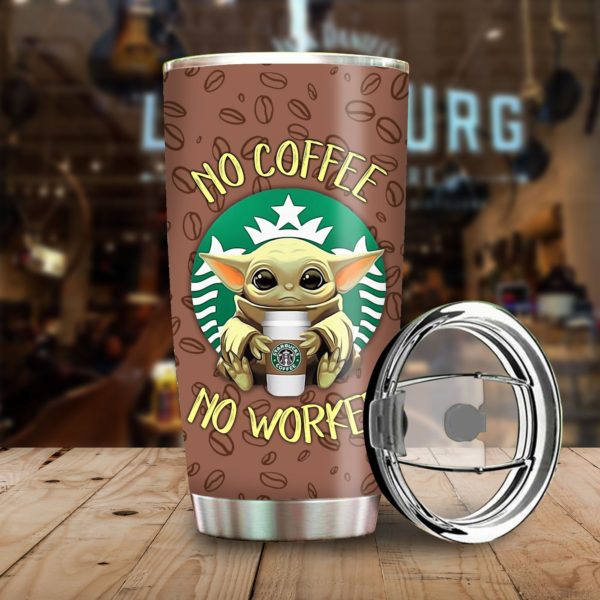 Baby Yoda "No Coffee No Workee" Stainless Steel Tumbler Apparel