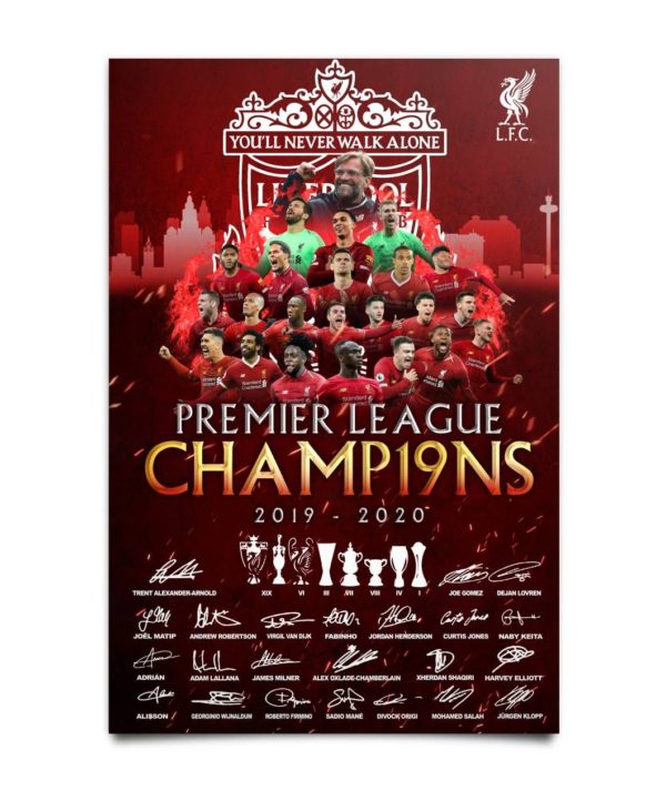 Liverpool Premier League Champions 2019 2020 You'll Never Walk Alone Poster Apparel