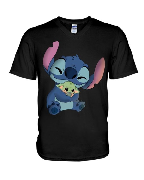 Stitch Hug Baby Yoda Shirt Apparel