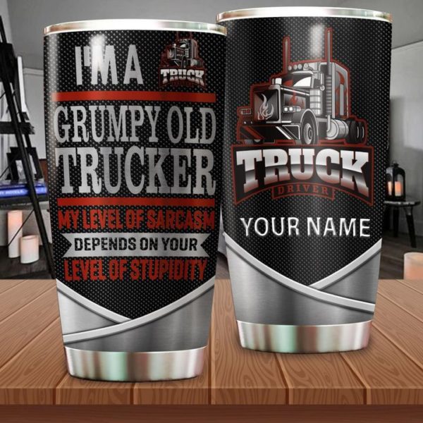 I'm A Grumpy Old Trucker Tumbler 20Oz Customize Name Apparel