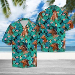 Horse Tropical Hawaiian Button Shirt Jisubin Apparel