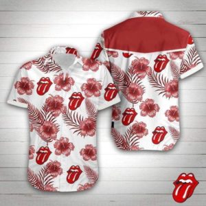 The Rolling Stones Red Lip Floral Tropical Hawaiian Shirt Jisubin Apparel