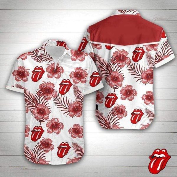 The Rolling Stones Red Lip Floral Tropical Hawaiian Shirt Uncategorized