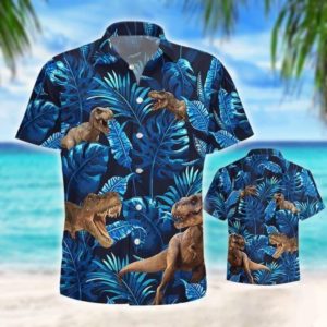 Dinosaurs Blue Tropical Hawaiian Shirt Jisubin Apparel