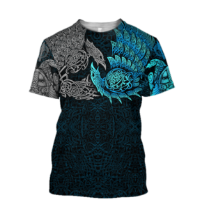 Viking Ravens of Midgard Blue 3D All Over Print T Shirt Apparel