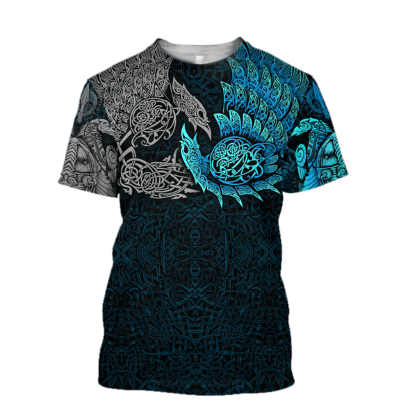 Viking Ravens of Midgard Blue 3D All Over Print T Shirt Uncategorized