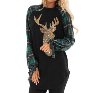 Christmas Women Gold Reindeer Long Sleeve Apparel